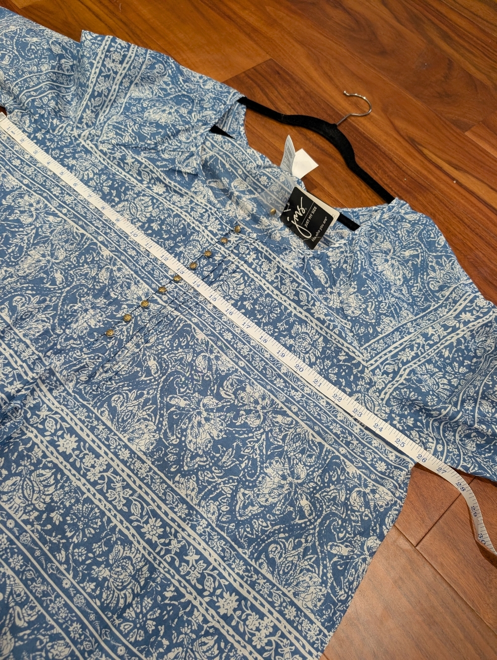 Just My Size Blue and White Printed Peasant Tunic Size 3X NWT - Picture 9 of 10